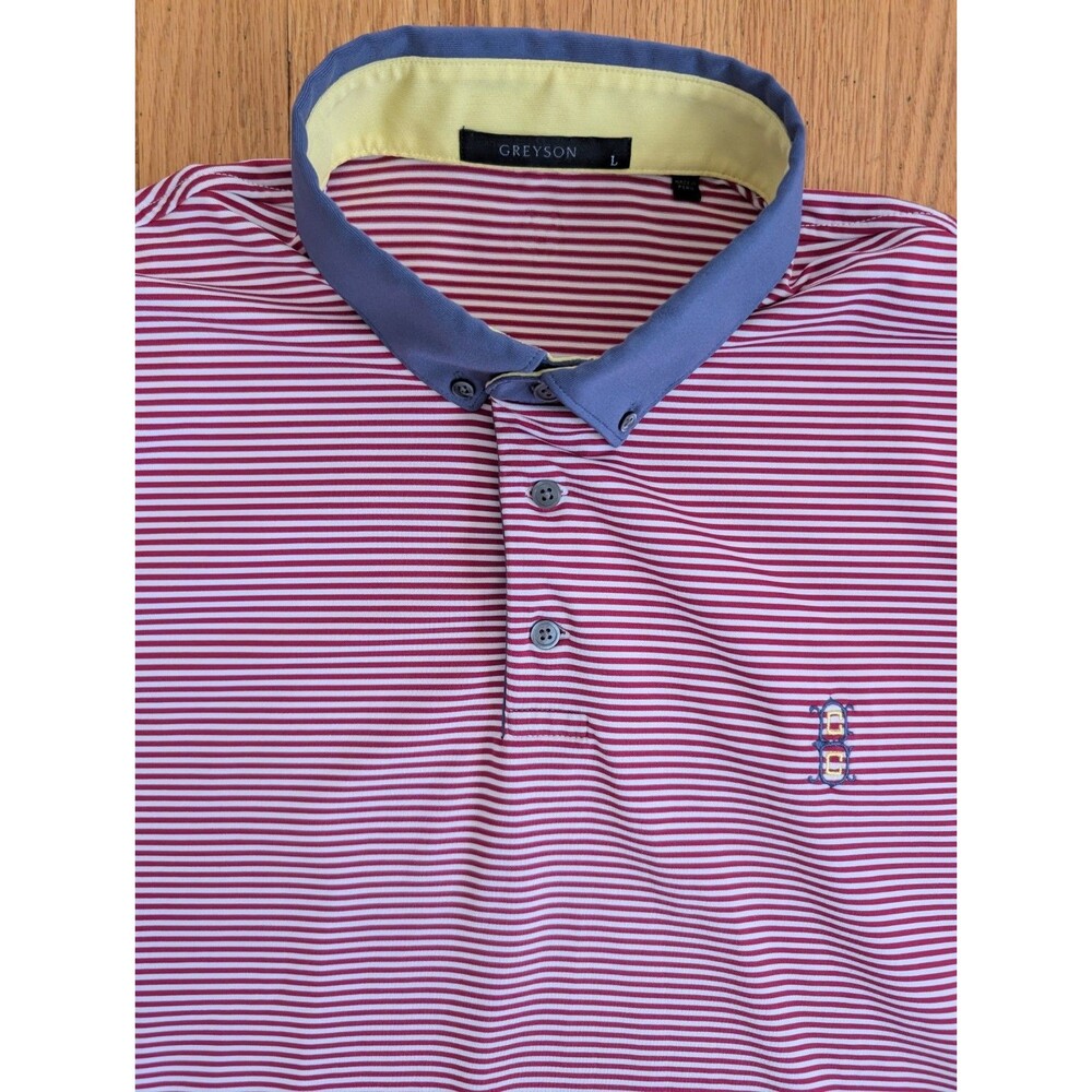 Greyson Polo Shirt Mens Large Red Striped Golf Performance Beverly Club